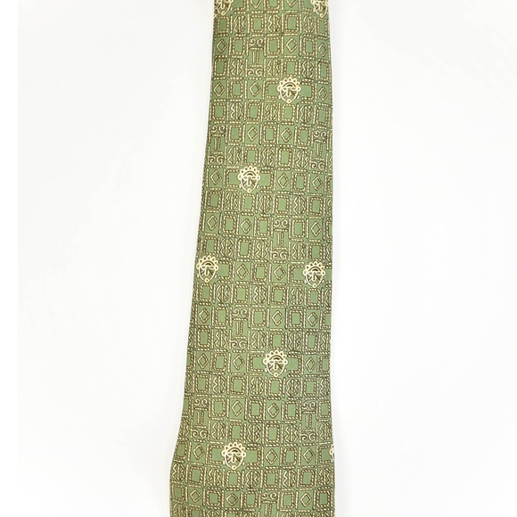 HERMES "Aztec": Pale Green, 100% Silk Club Tie - Picture 2 of 5